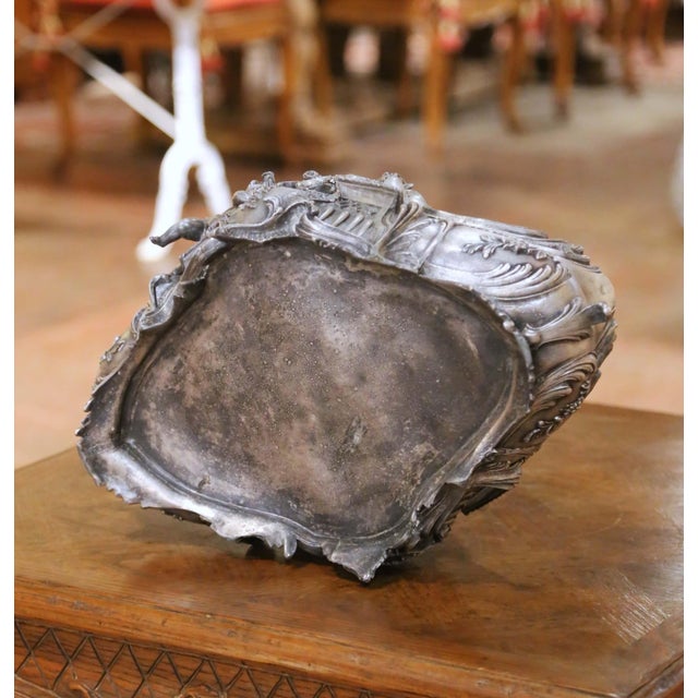 19th Century French Louis XV Rococo Silvered Oval Table Jardinière With Cherubs For Sale - Image 10 of 10