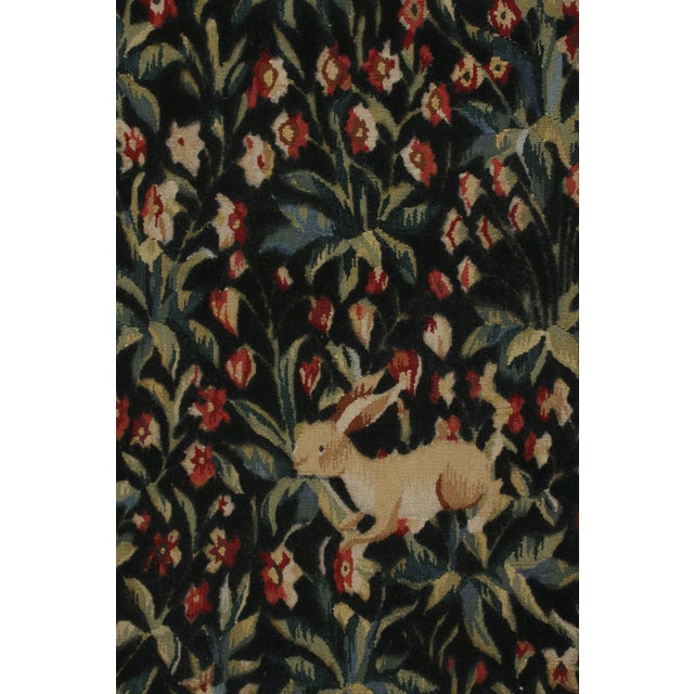 Rug & Kilim’s Tudor Style Pictorial Rug, Green and Blue Floral Pattern For Sale In New York - Image 6 of 7