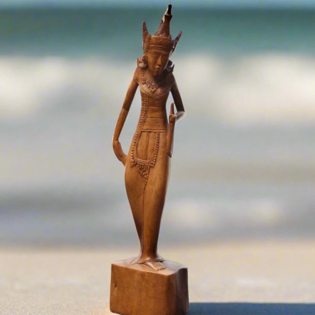 1950s Indonsian Handcarved Wood Figure of Moon Goddess For Sale - Image 11 of 11