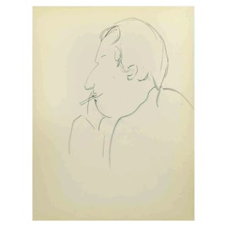 Flor David, Sketch for a Portrait, Drawing in Pencil on Paper, Mid 20th Century For Sale