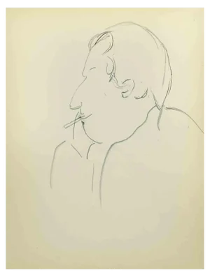 Flor David, Sketch for a Portrait, Drawing in Pencil on Paper, Mid 20th Century
