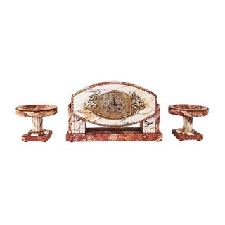 Art Deco Marble and Bronze Clock Set, 1920s, Set of 3 For Sale
