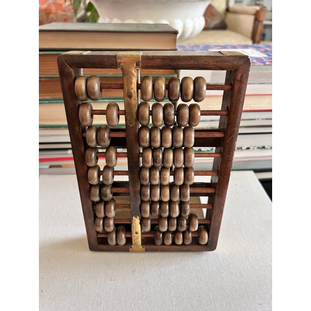 1970s Vintage Wood & Brass Abacus Bookend With Movable Beads For Sale - Image 5 of 11
