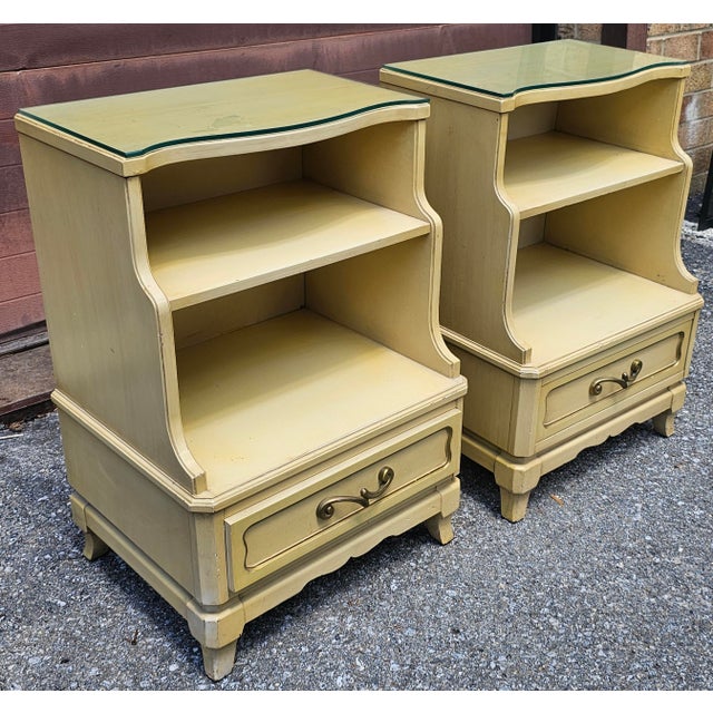 RWAY Pair of Rway Mid Century Step-Tiered Fruitwood Nightstands With Protective Glass Top For Sale - Image 4 of 17