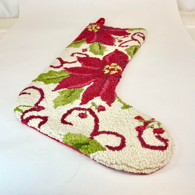1980s 1980s Vintage Americana Boho Chic Needlepoint Christmas Poinsettia Stocking. For Sale - Image 5 of 8