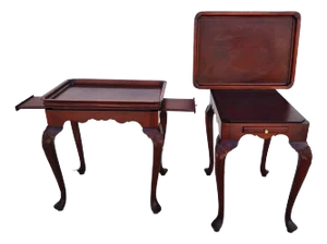 Vintage Thomasville Tea Side Tables With Serving Trays Pair