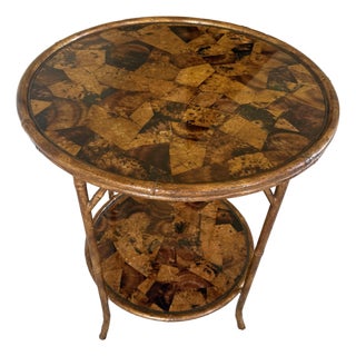 Century Furniture British Colonial Style Faux Bamboo & Tortoiseshell Inlay Accent Table For Sale