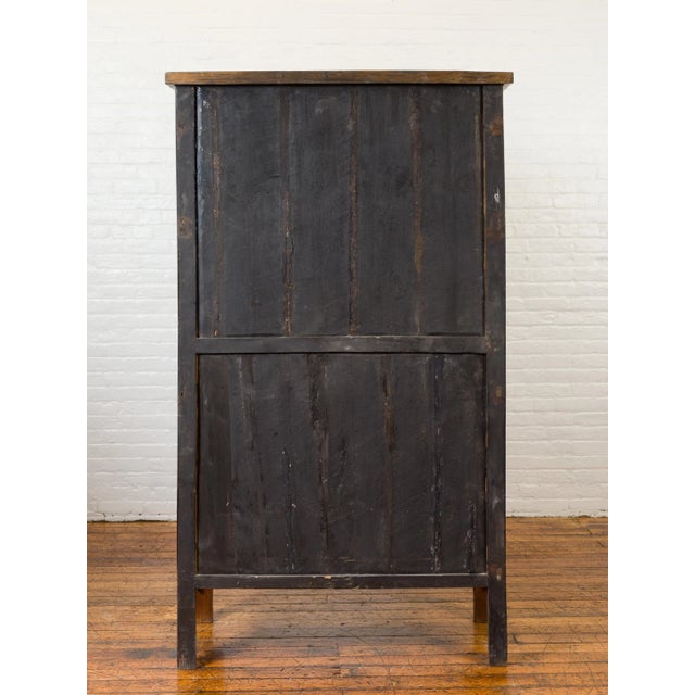 Chinese Qing Dynasty Elmwood Cabinet with Bronze Medallion and Inner Drawers For Sale - Image 4 of 13
