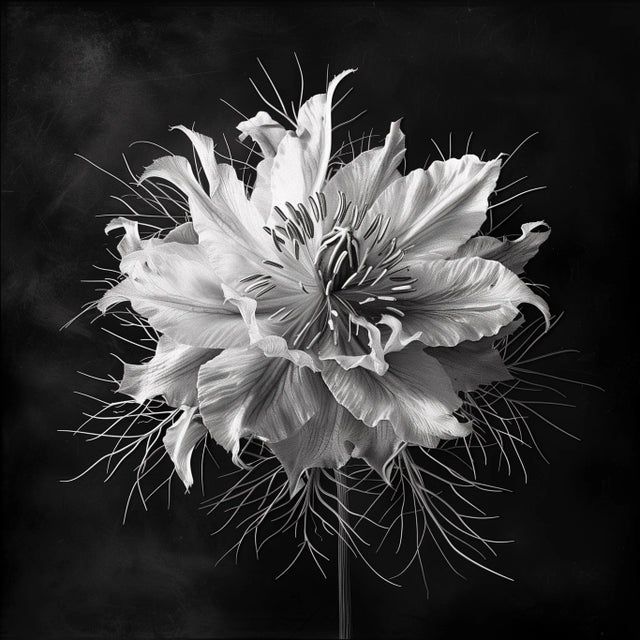 Contemporary 27.5" X 27.5" 'Love-in-a-Mist Flower' - Black and White Floral Photography Print For Sale - Image 3 of 4