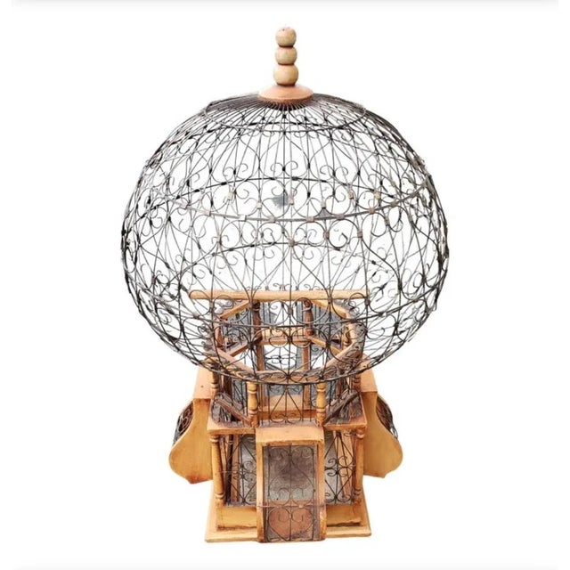 Brown 20th Century Victorian Style Wood and Iron "Balloon" Birdcage For Sale - Image 8 of 8