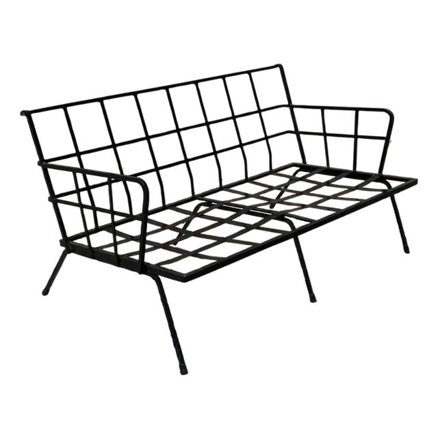 Vintage Mid Century Modern Black Wrought Iron Arthur Umanoff Style Sofa For Sale