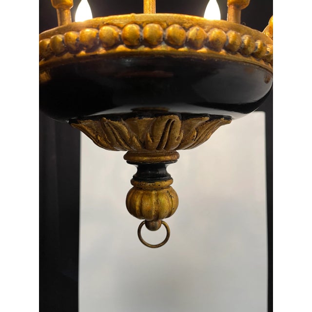 Vintage Italian Florentine and Black Chandelier With Tassel and Tole Decoration For Sale - Image 4 of 13