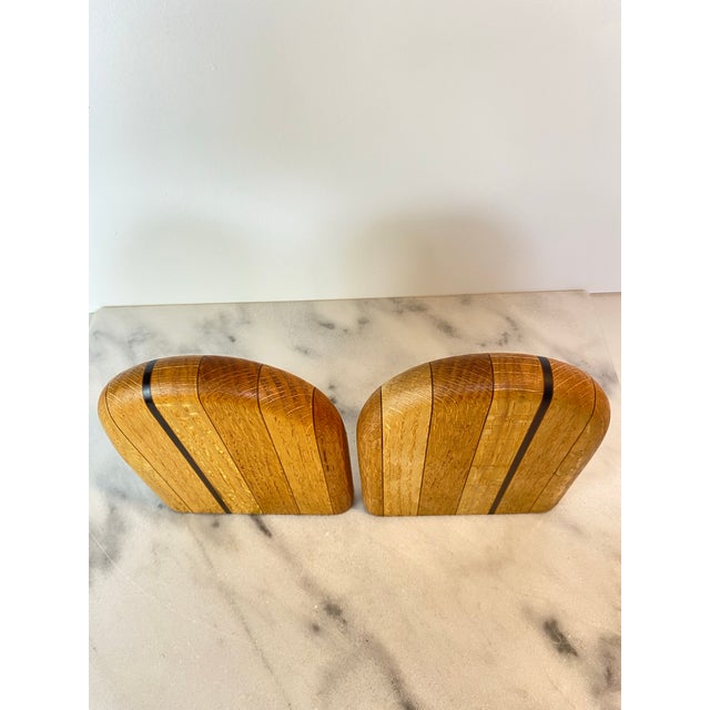 Mid-Century Modern Rounded White Oak & Brass Bookends - A Pair For Sale In Seattle - Image 6 of 9