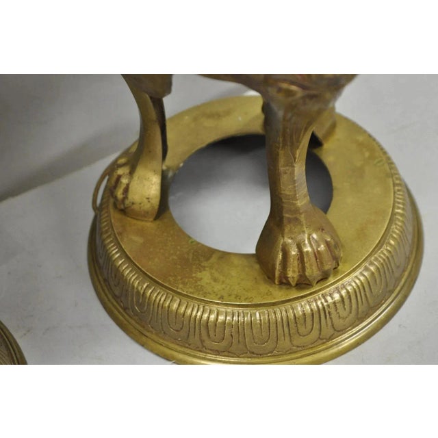 Vintage Chinoiserie James Mont Style Bronze Chinese Foo Dog Table Lamps (B) Pair For Sale - Image 9 of 13