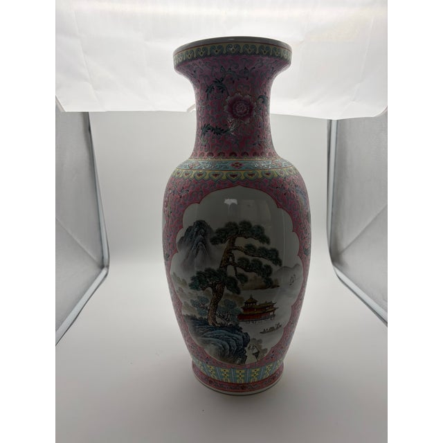 Large 20th Century Chinese Famille Rose Porcelain Baluster Vase 18” For Sale - Image 4 of 9