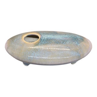 Ikebana Flower Frog Round Vase Galaxy Iridescent, Signed For Sale