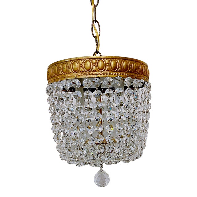 1950s Italian Brass Basket Chandelier For Sale