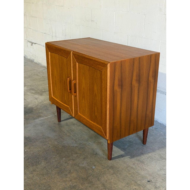 Mid-Century Modern Teak Two-Door Compact Storage Cabinet With Interior Shelving Danish Mid-Century Modern 1960s For Sale - Image 3 of 10