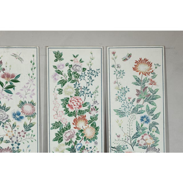 Wood Chinese Painted Panels with Spring Flowers and Butterflies - Set of 4 For Sale - Image 7 of 18