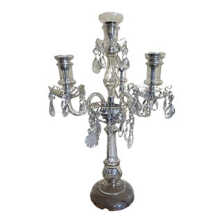 20th Century Georgian Anglo-Irish Style 4-Light Crystal & Silver Candelabrum For Sale