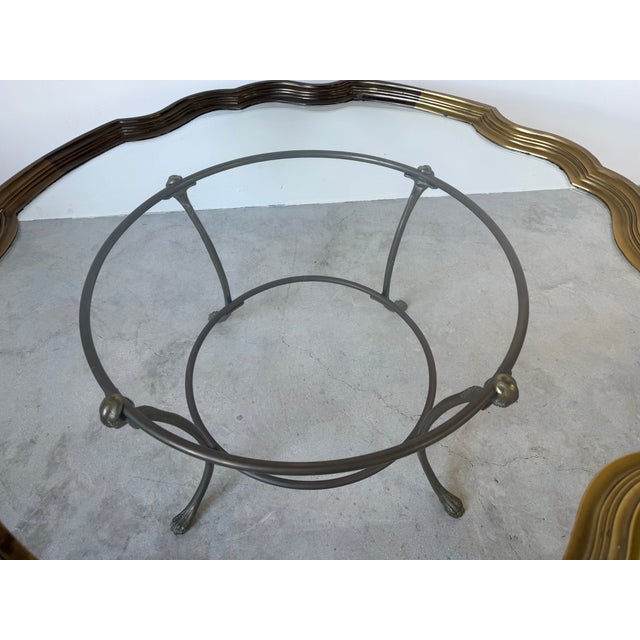 Brass Vintage Hollywood Regency Style Scalloped Brass Frame With Glass Top Coffee Table For Sale - Image 8 of 18