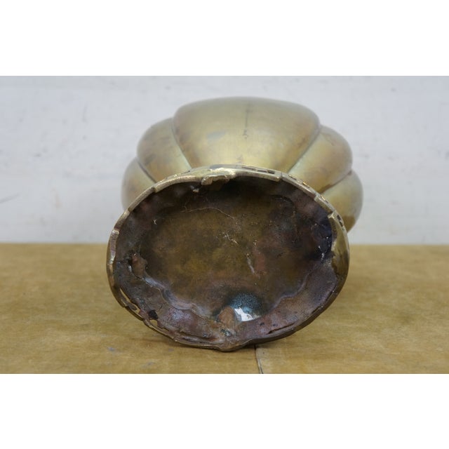 Large Mid Century Chinese Chinoiserie Brass Greek Key Mantel Vase Urn 16" For Sale - Image 10 of 13