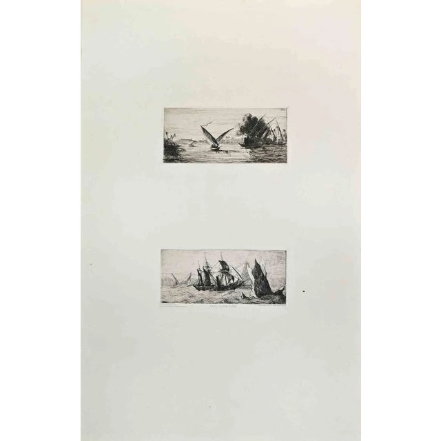 Anatole De Bonsonge, Rade De New-York, Etching, 1870s For Sale