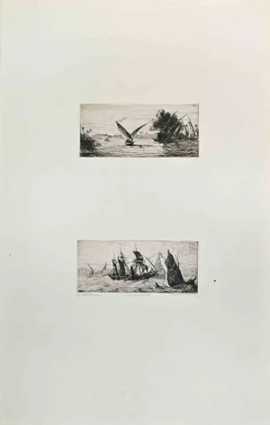 Anatole De Bonsonge, Rade De New-York, Etching, 1870s