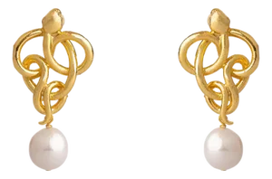 Golden Medusa Pearl Statement Earrings, A Pair