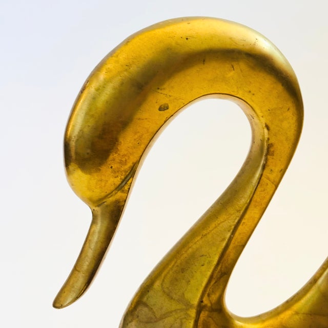 Brass Large Modernist Vintage Brass Swans - Set of 2 For Sale - Image 8 of 12