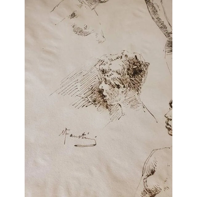 19th Century Italian School Modesto Faustini Drawing on Paper - Signed For Sale - Image 5 of 9