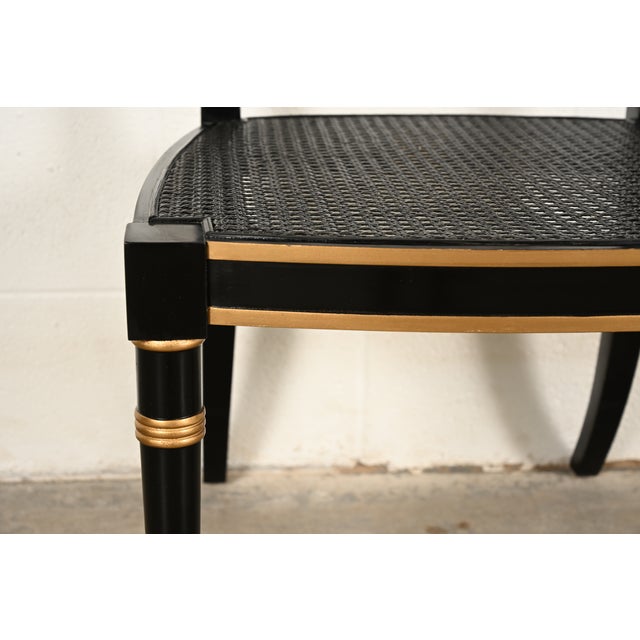Baker Furniture Historic Charleston Regency Ebonized and Gold Gilt Side Chairs or Dining Chairs, Pair For Sale - Image 9 of 16