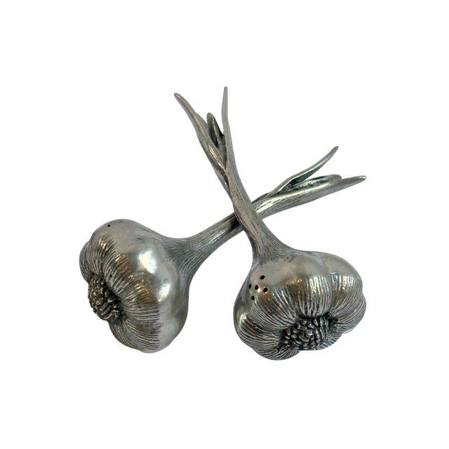 2010s Vintage Silver Plate Garlic Bulb Salt & Pepper Shakers – A Pair For Sale - Image 5 of 9
