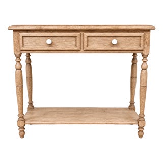 Louis-Philippe Style Console Table in Oak with Porcelain and Brass Knobs, 1980s For Sale