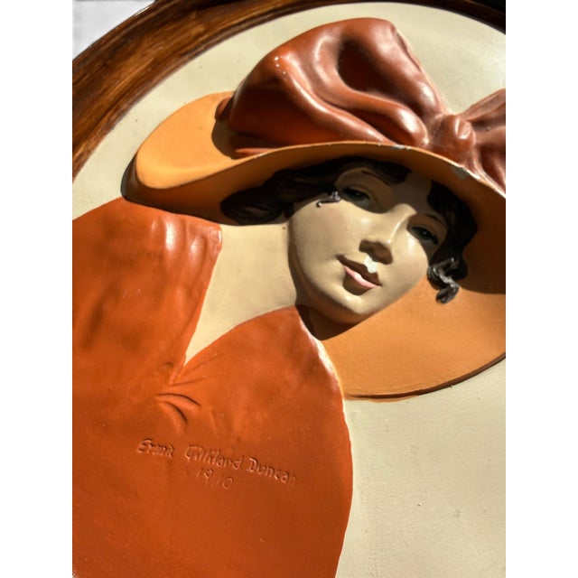 Vintage 1975 Duncan Ceramic Erma Gilliland Duncan Lady With Bow Wall Plaque For Sale - Image 4 of 6
