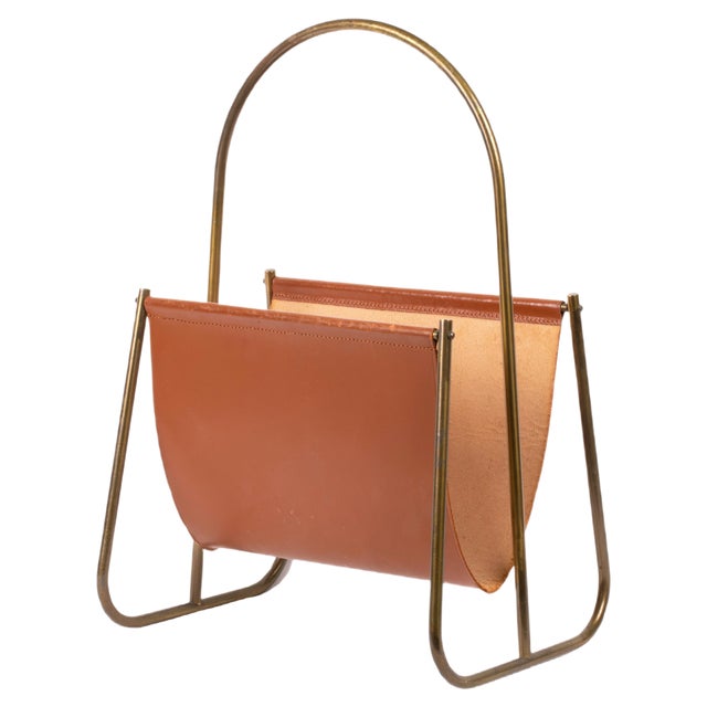Leather Magazine Rack from Carl Auböck, Austria, 1960s For Sale