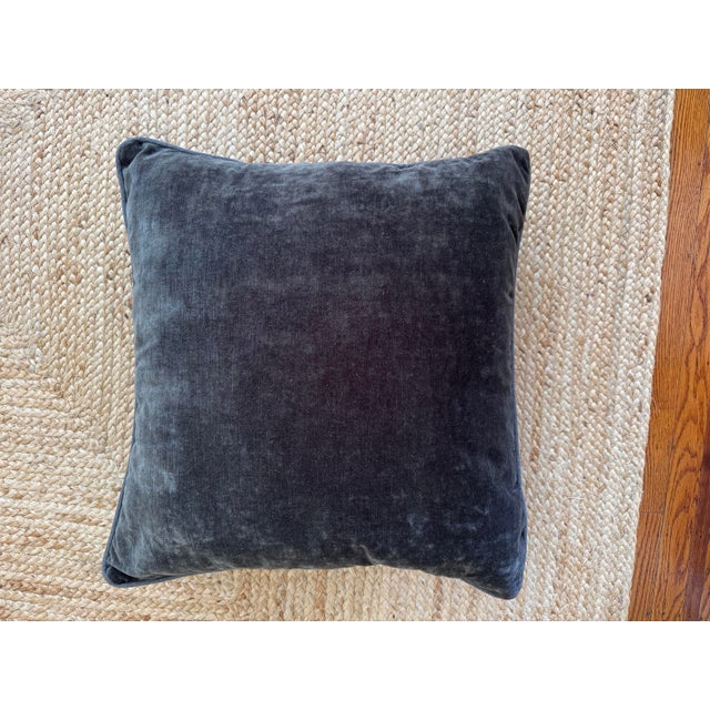 Beautifully hand done large pillow from the 1800’s. Gorgeous dark gray velvet with slight blue undertones. Down and...