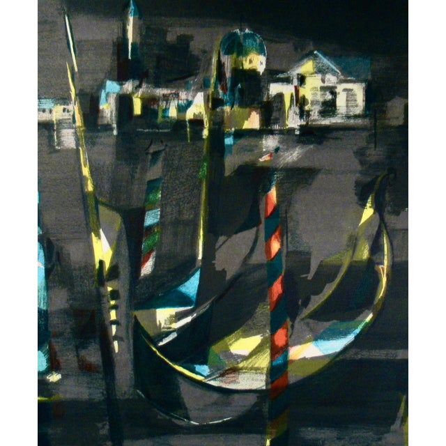 Marcel Mouly The Gondolas In The Front Of St. Georges At Night C. 1980 Reproduction Print For Sale - Image 4 of 6