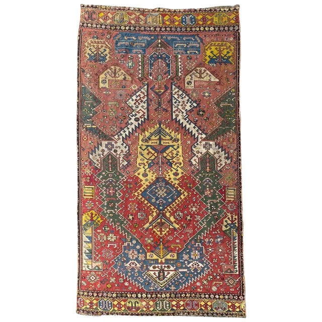 Antique Caucasian Needlepoint Embroidered Rug For Sale