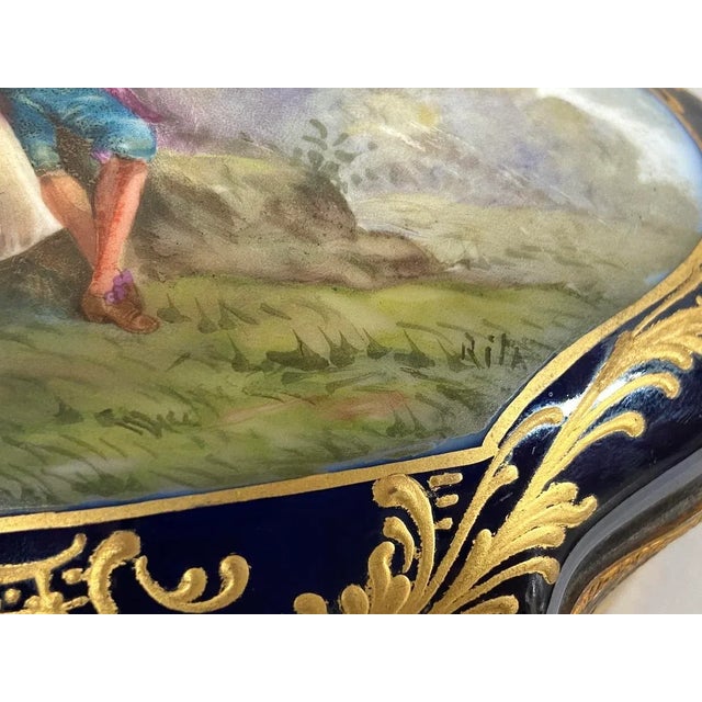 1880 French Sevres Blue Porcelain Gold Gilt Romantic Box For Sale - Image 15 of 15
