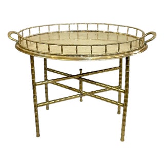 Vintage Hollywood Regency Faux Bamboo Brass Tray Table For Sale