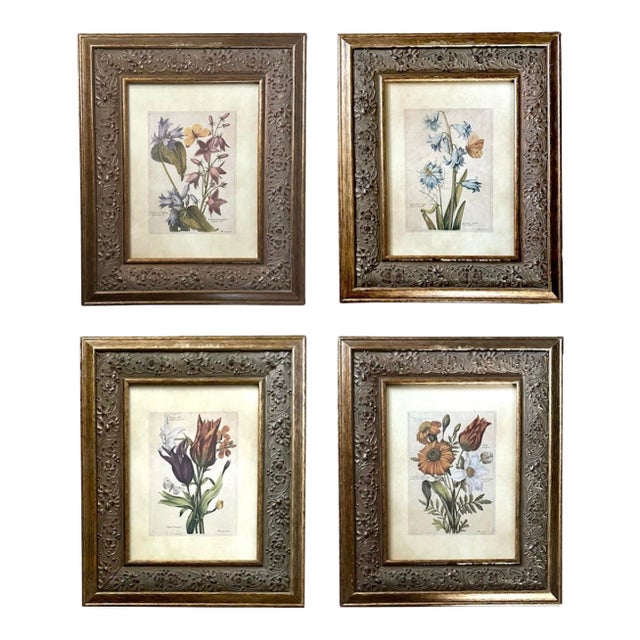 Vintage Giltwood Framed Botanical / Floral Prints, a Set of 4 For Sale