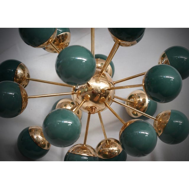 Green Murano Glass and Brass Sputnik Chandelier, 2000s For Sale - Image 6 of 9