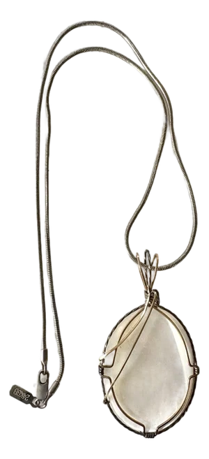 Sterling Silver and Gold Wire Over Mother of Pearl Pendant Necklace