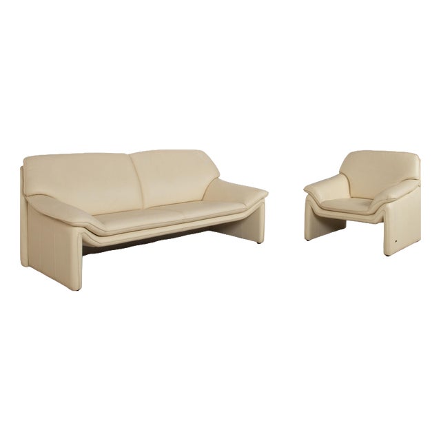 Lauser Atlanta Set Leather Three-Seater Armchair Beige Cream Sofa Couch, Set of 2 For Sale