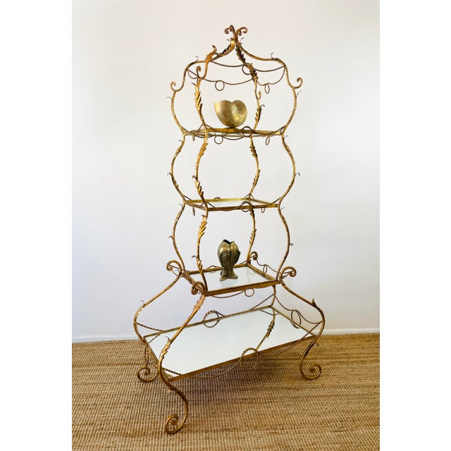Vintage 1960s Italian Gold Gilt Curvy Tiered 2pc Etagere Shelf For Sale - Image 9 of 17