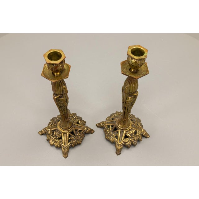 French Art Deco Bronze Candlesticks with Marabou Storks, 1930s, Set of 2 For Sale - Image 16 of 18
