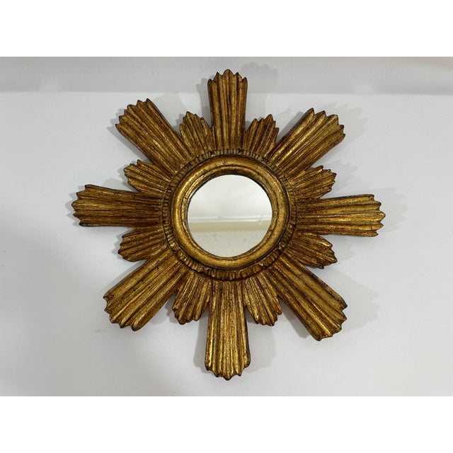 Rustic European 1950s Italian 14.5" Giltwood Sunburst Wall Mirror For Sale - Image 3 of 18