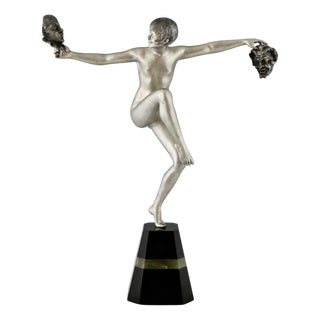 Art Deco Bronze & Marble & Onyx Sculpture Mask Dancer by Desire Grisard, 1925 For Sale