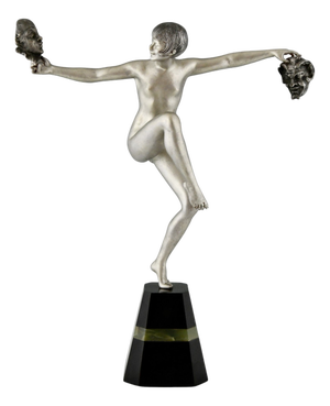 Art Deco Bronze & Marble & Onyx Sculpture Mask Dancer by Desire Grisard, 1925